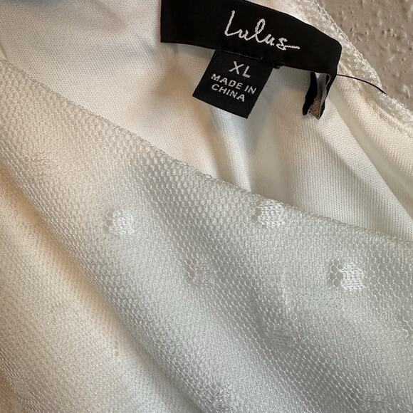 NWT Lulu’s Dress White Polka Dot Mesh One-Shoulder Midi XL Slit Cocktail Event - Picture 5 of 11